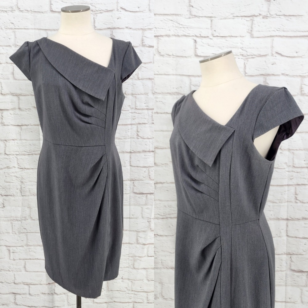 Vintage Y2K Architectural Career Dress Gray Drape Chic Professional Asymmetrical